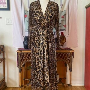 100% Silk Leopard Print Wrap Dress